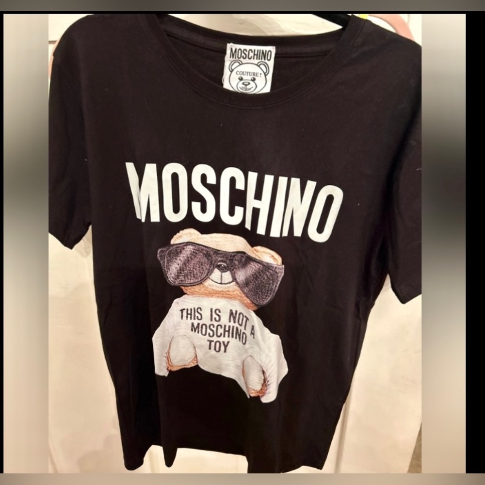 Moschino Black Graphic Teddy Tee with White Lettering